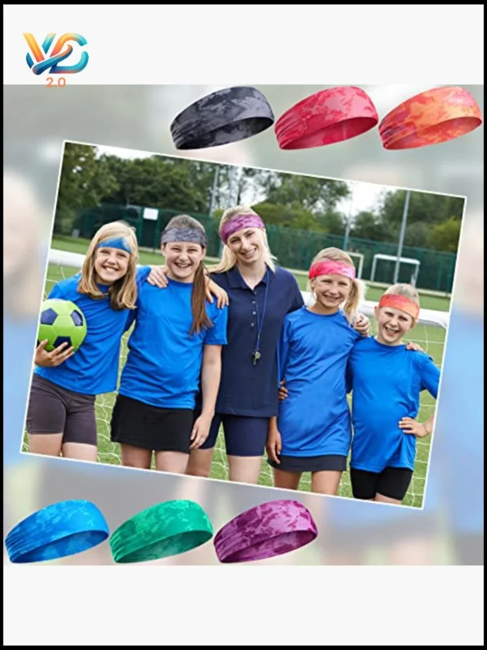 6-Pack Kids Athletic Sweatbands Tie Dye Elastic Wicking Headbands Sports